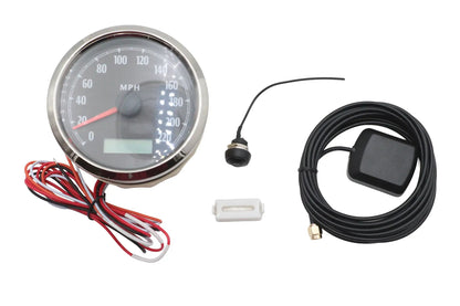 V-Twin 85mm GPS Speedometer Black Face with Chrome Housing - Part 93148B by V-Twin