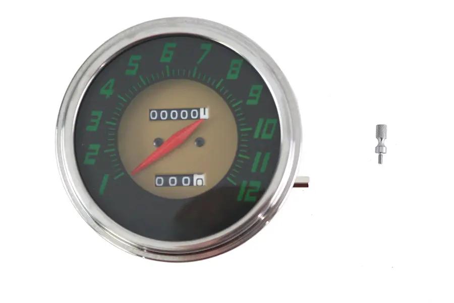 V-Twin FLH 2:1 Ratio Replica Green Face Speedometer Part #70845A by V-Twin