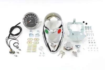 V-Twin Chrome Cateye Dash Panel Kit with 1:1 Ratio Speedometer for Harley Davidson FL 1968-1977 by V-Twin