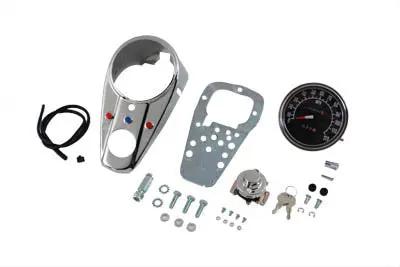 V-Twin Chrome Three Light Dash Panel Kit with 1:1 Ratio Speedometer for Harley Davidson FL (1968-1977) by V-Twin