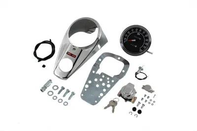 V-Twin Chrome Two Light Dash Panel Kit with 1:1 Ratio Speedometer for Harley Davidson FXST (1984-1993) by V-Twin