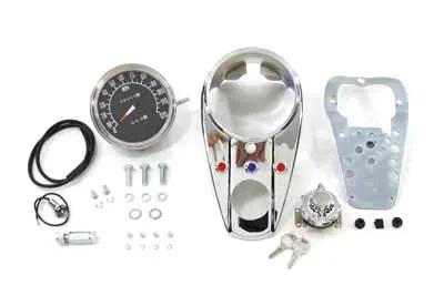 V-Twin Chrome Three Light Dash Panel Kit with 2:1 Ratio Speedometer for Harley Davidson FL (1948-1957) by V-Twin