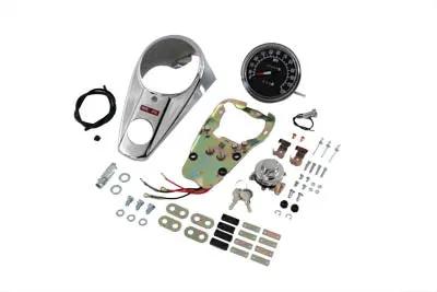 V-Twin Chrome Two Light Dash Panel Kit with 2:1 Ratio Speedometer for Harley Davidson FL 1948-1957 by V-Twin