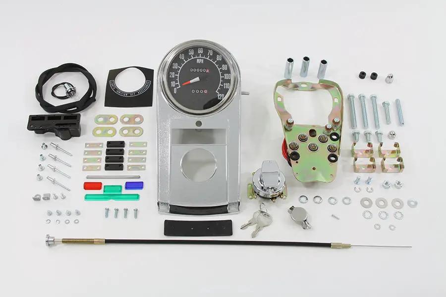 V-Twin Chrome Cast Dash Panel Kit with 1:1 Ratio Speedometer for Harley Davidson FLH (1968-1977) by V-Twin