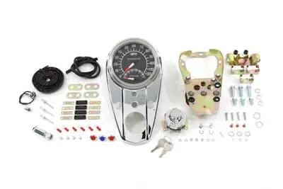 V-Twin Chrome Three Light Dash Panel Kit with 2:1 Ratio Speedometer for Harley Davidson FL Models by V-Twin