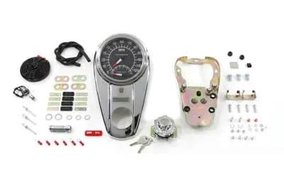 V-Twin Chrome Two Light Dash Panel Kit with 1:1 Ratio Speedometer for Harley Davidson FLH 1968-1977 by V-Twin