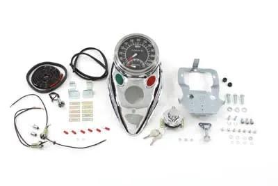 V-Twin Chrome Cateye Dash Panel Kit with Multi Ratio Speedometer for Harley Davidson FLH 1968-1977 by V-Twin