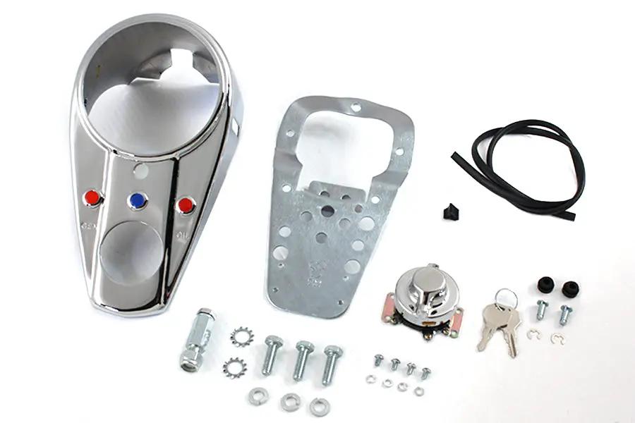 V-Twin Chrome Three Light Dash Panel Kit for Harley Davidson FL 1941-1950 by V-Twin
