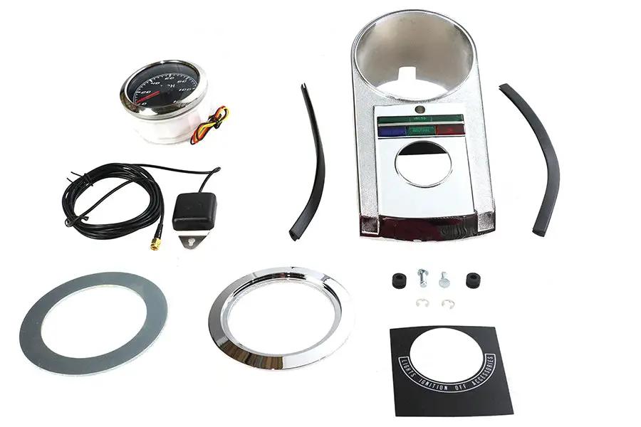V-Twin 85mm GPS Speedometer Kit Chrome for Harley Davidson FL Models by V-Twin