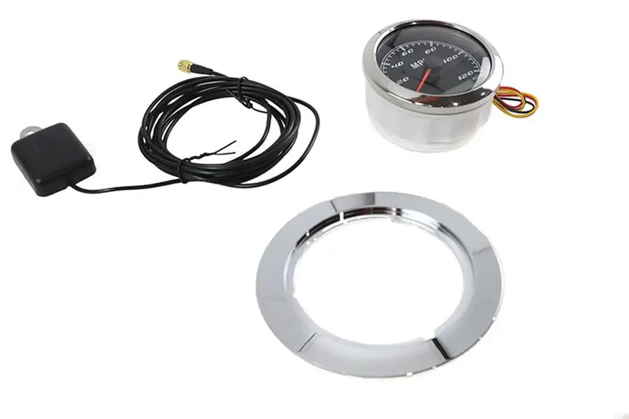 V-Twin 85mm GPS Speedometer Kit for Harley Davidson FLHR - 12V Power, Visible External Antenna by V-Twin