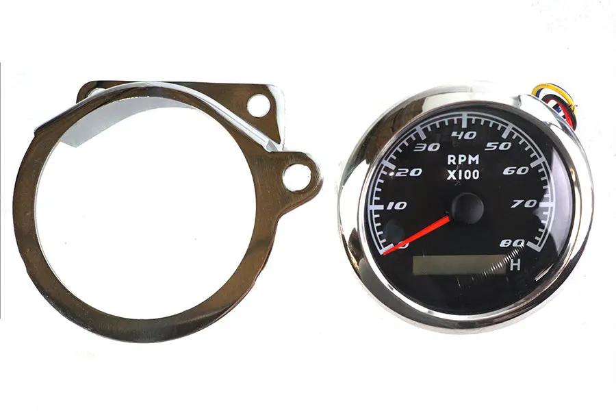 V-Twin 85mm Tachometer Kit with Chrome Handlebar Riser Mount for Harley Davidson XL and FL Models by V-Twin