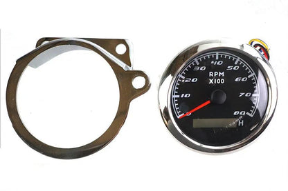 V-Twin 85mm Tachometer Kit with Chrome Handlebar Riser Mount for Harley Davidson XL and FL Models by V-Twin