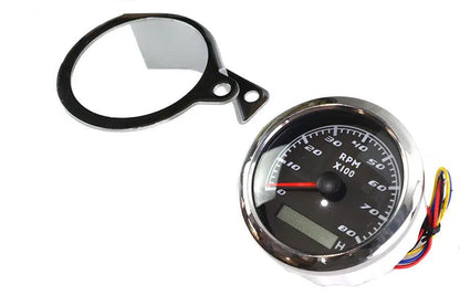 V-Twin 85mm Tachometer Kit with Chrome Handlebar Riser Mount for Harley Davidson XL and FL Models by V-Twin