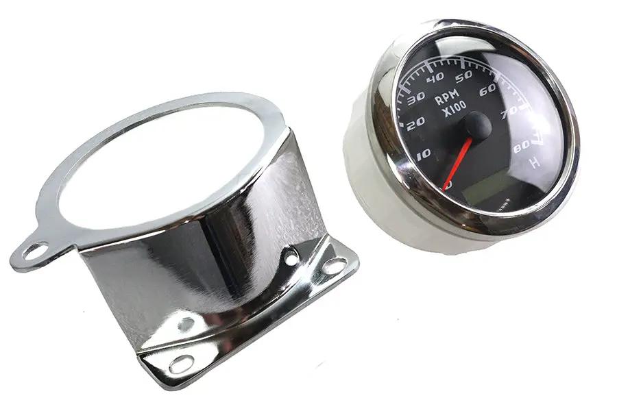 V-Twin 85mm Tachometer Kit with Chrome Handlebar Riser Mount for Harley Davidson XL and FL Models by V-Twin