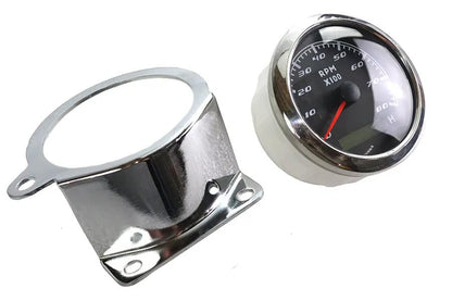 V-Twin 85mm Tachometer Kit with Chrome Handlebar Riser Mount for Harley Davidson XL and FL Models by V-Twin