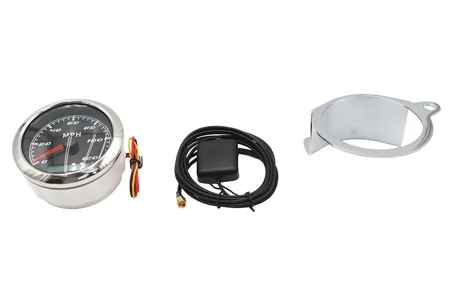 V-Twin 85mm GPS Speedometer Kit with Chrome Handlebar Riser Mount for Harley Davidson XL and FL Models by V-Twin