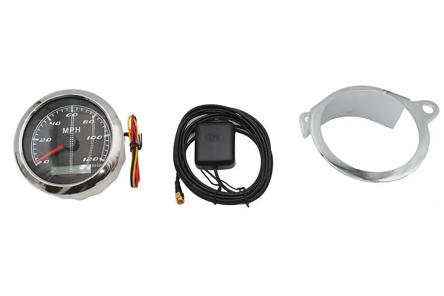 V-Twin 85mm GPS Speedometer Kit with Chrome Handlebar Riser Mount for Harley Davidson XL and FL Models by V-Twin