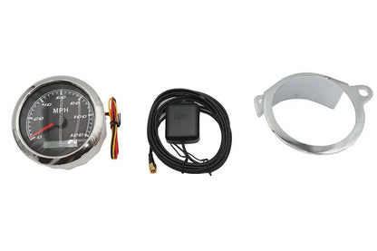 V-Twin 85mm GPS Speedometer Kit with Chrome Handlebar Riser Mount for Harley Davidson XL and FL Models by V-Twin