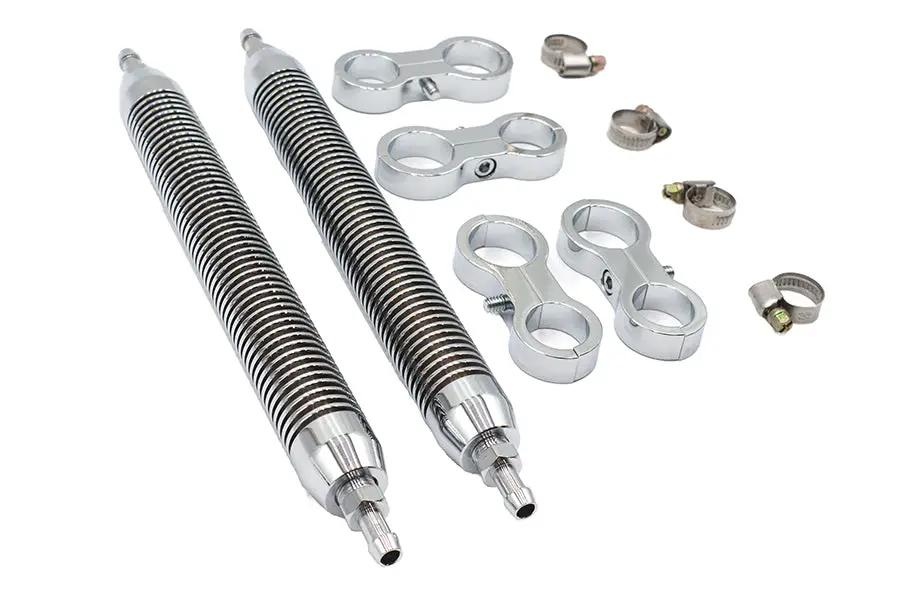 Wyatt Gatling Oil Cooler Set Twin Style Billet Chrome - 1-1/8 inch Canisters for Custom Motorcycle Cooling by Wyatt Gatling