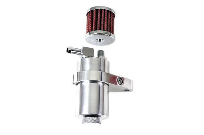 V-Twin Polished Engine Breather Oil Collector with High Flow Air Filter and Drain Plug by V-Twin