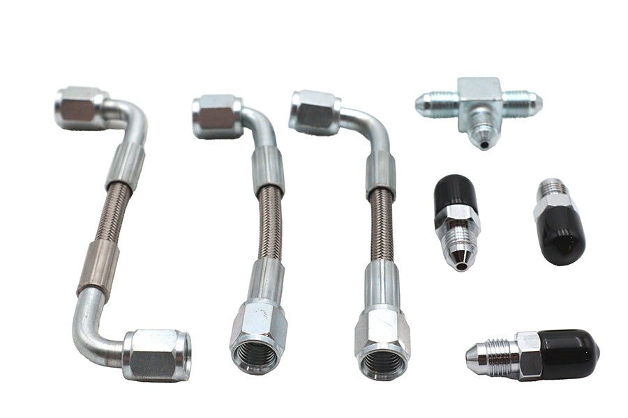 V-Twin 50226 Bastardo Overhead Valve Stainless Steel Oil Line Set for 1963-1969 Harley-Davidson FL