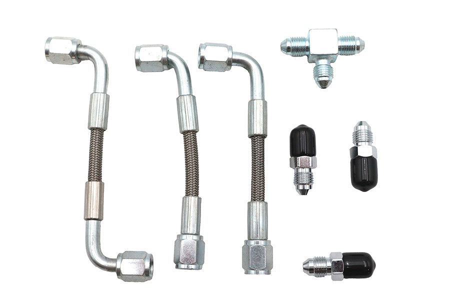 V-Twin 50226 Bastardo Overhead Valve Stainless Steel Oil Line Set for 1963-1969 Harley-Davidson FL