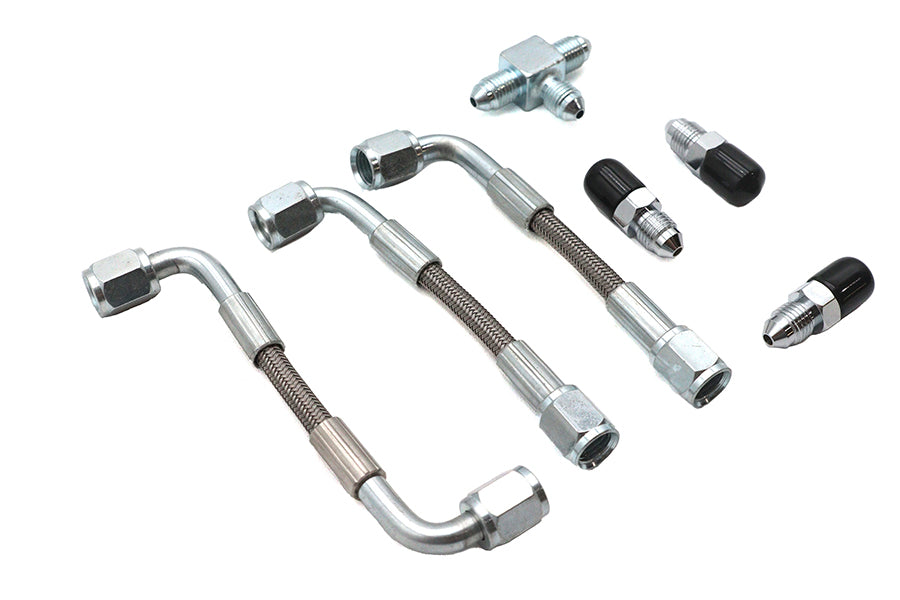 V-Twin 50226 Bastardo Overhead Valve Stainless Steel Oil Line Set for 1963-1969 Harley-Davidson FL