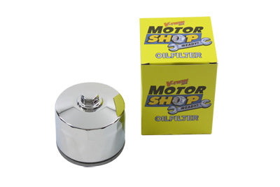 V-Twin Hex Spin On Oil Filter 14-0004K – Chrome Low Restriction Oil Filter for Harley Davidson XL, FL, Fx – 2.5 Inch Length