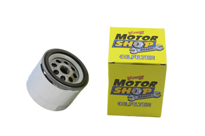 V-Twin Hex Spin On Oil Filter 14-0004K – Chrome Low Restriction Oil Filter for Harley Davidson XL, FL, Fx – 2.5 Inch Length