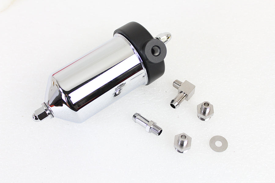 Wyatt Gatling Oil Filter Assembly for Harley Davidson FL (1948-1957) - Chrome Canister with Slip-On Hose Fitting