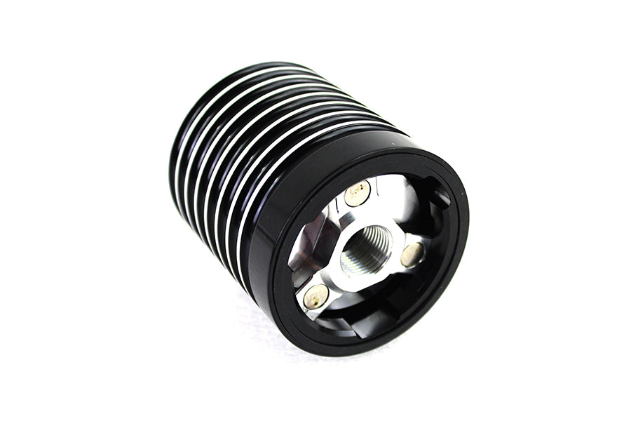 V-Twin Finned Black Anodized Oil Filter Kit with Raw Accents for Harley Davidson FXST