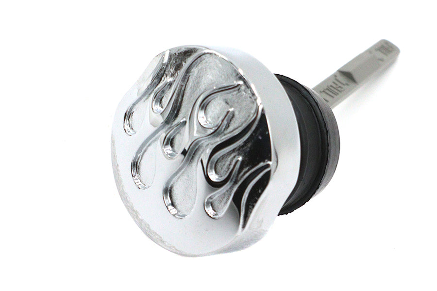 Wyatt Gatling Chrome Oil Tank Cap with Flame and Dipstick for Harley Davidson FXST (2000-2009)