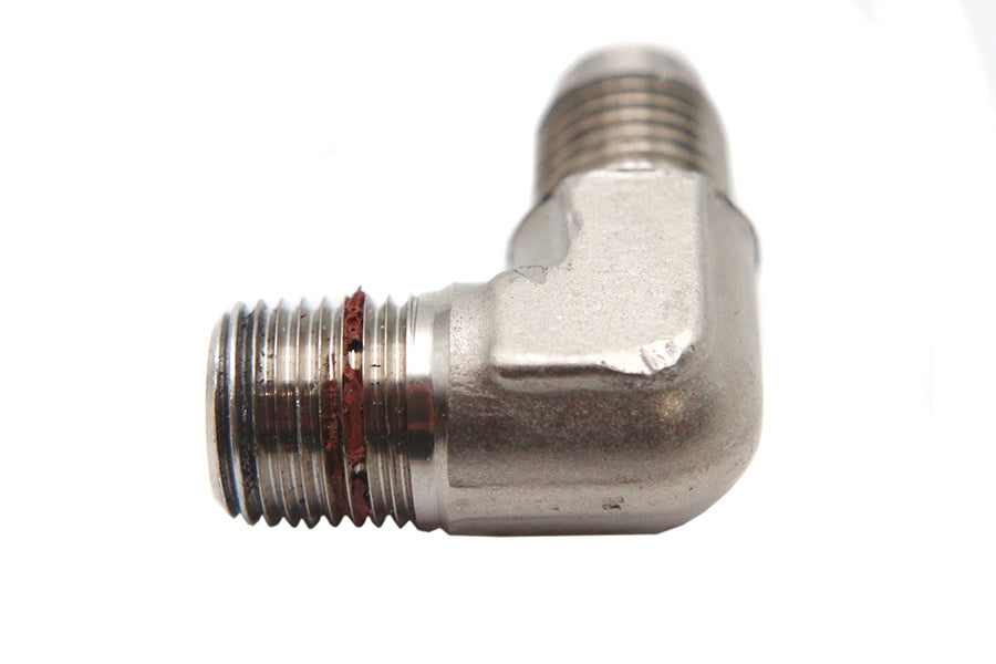 V-Twin 120188 Zinc 90-Degree Elbow Oil Line Fitting with AN-3 and 1/8-27 NPT