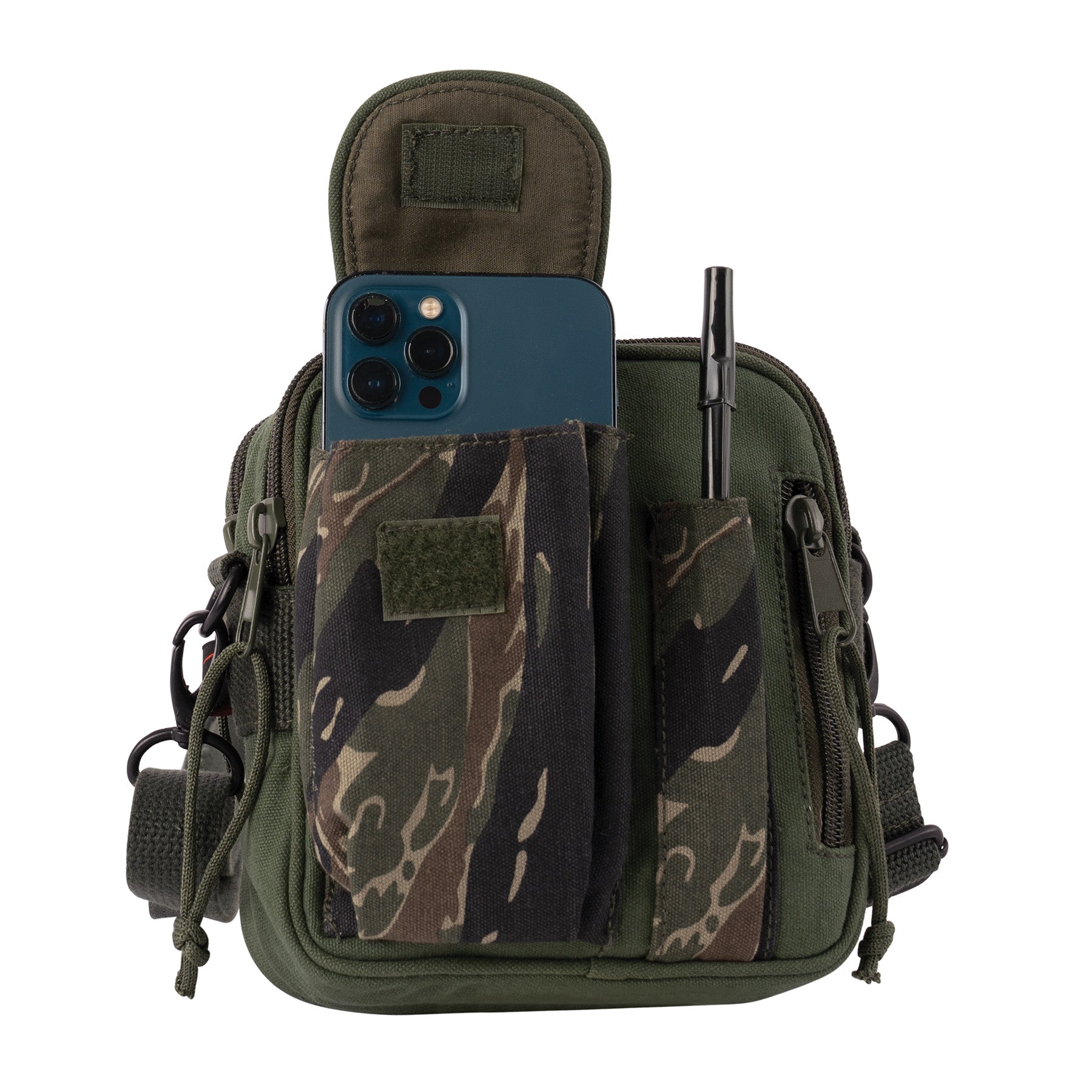 Rothco Excursion Organizer Shoulder Bag Green / Tiger Stripe - Compact Outdoor Crossbody with Multiple Storage Compartments