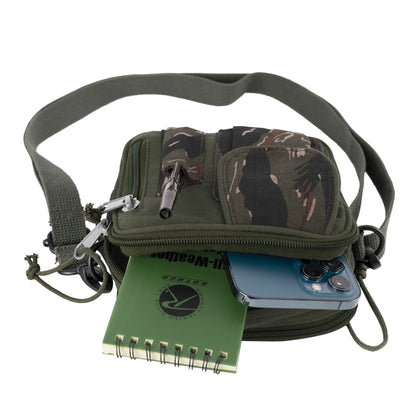 Rothco Excursion Organizer Shoulder Bag Green / Tiger Stripe - Compact Outdoor Crossbody with Multiple Storage Compartments
