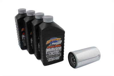 V-Twin Oil Change Service Kit for Harley Davidson FXD (1991-1998) with 20W-50 Full Synthetic Motor Oil and Chrome Filter