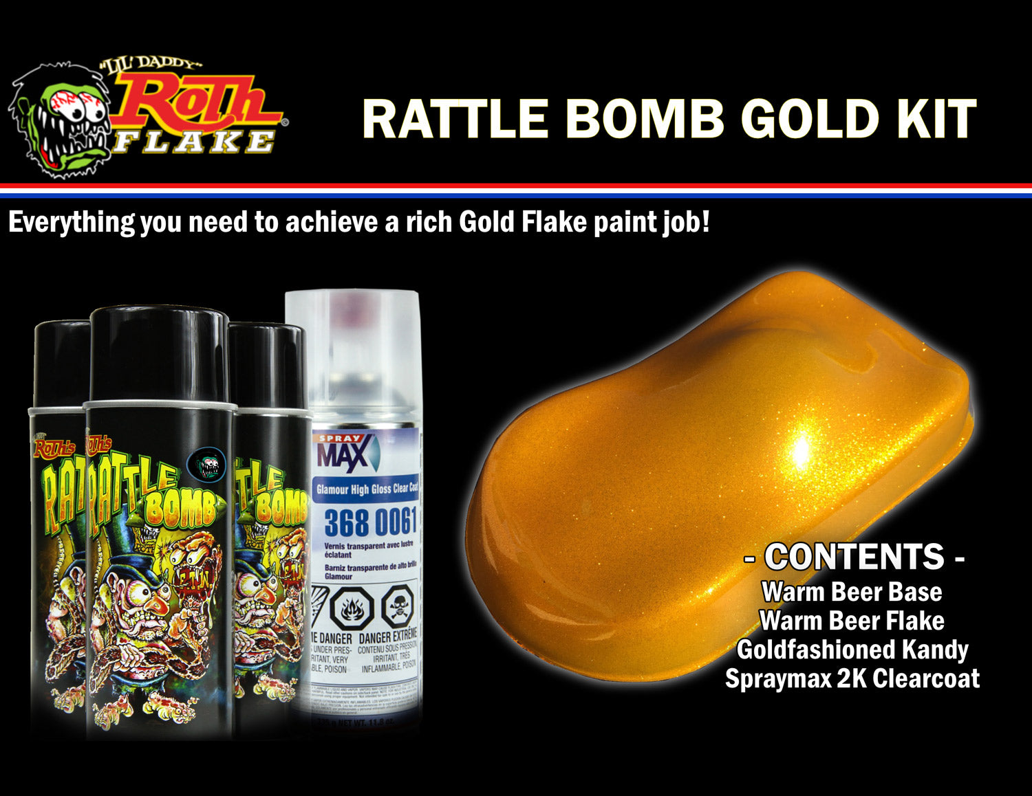 Rattle Bomb Spray Kit Gold - Perfect for Custom Motorcycle Fenders and Tanks