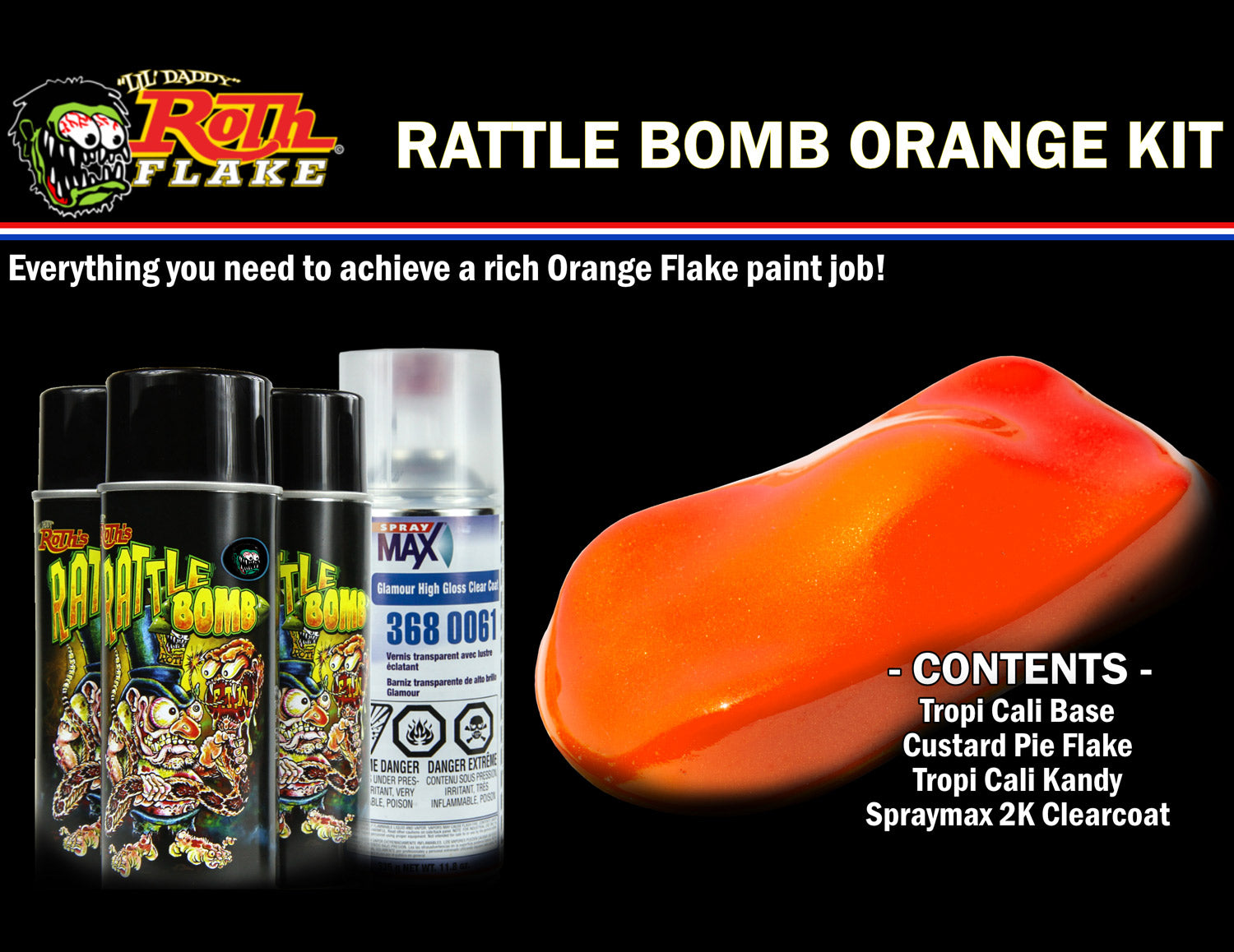 Rattle Bomb Spray Kit Orange - Professional Grade Flake Paint Set for Motorcycles