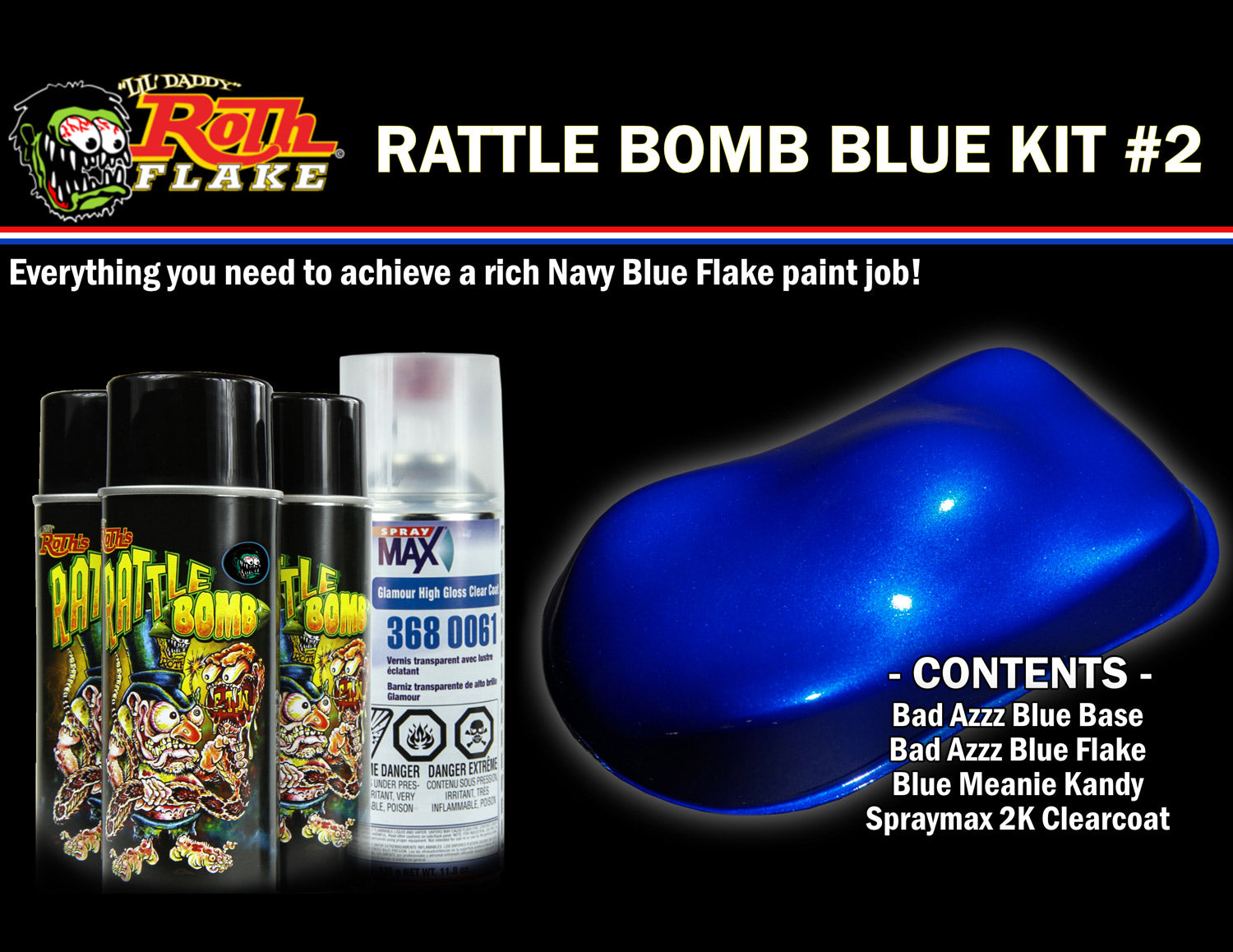 Rattle Bomb Spray Kit Blue RBKIT-BLU2 for Flake Application and Custom Motorcycle Finishes