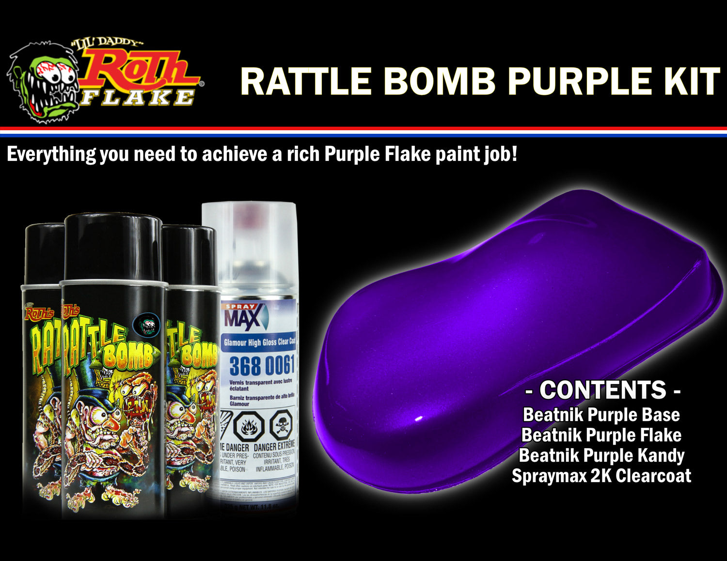 Rattle Bomb Spray Kit Purple – Professional Grade Flake Paint Set for Motorcycles and Custom Projects