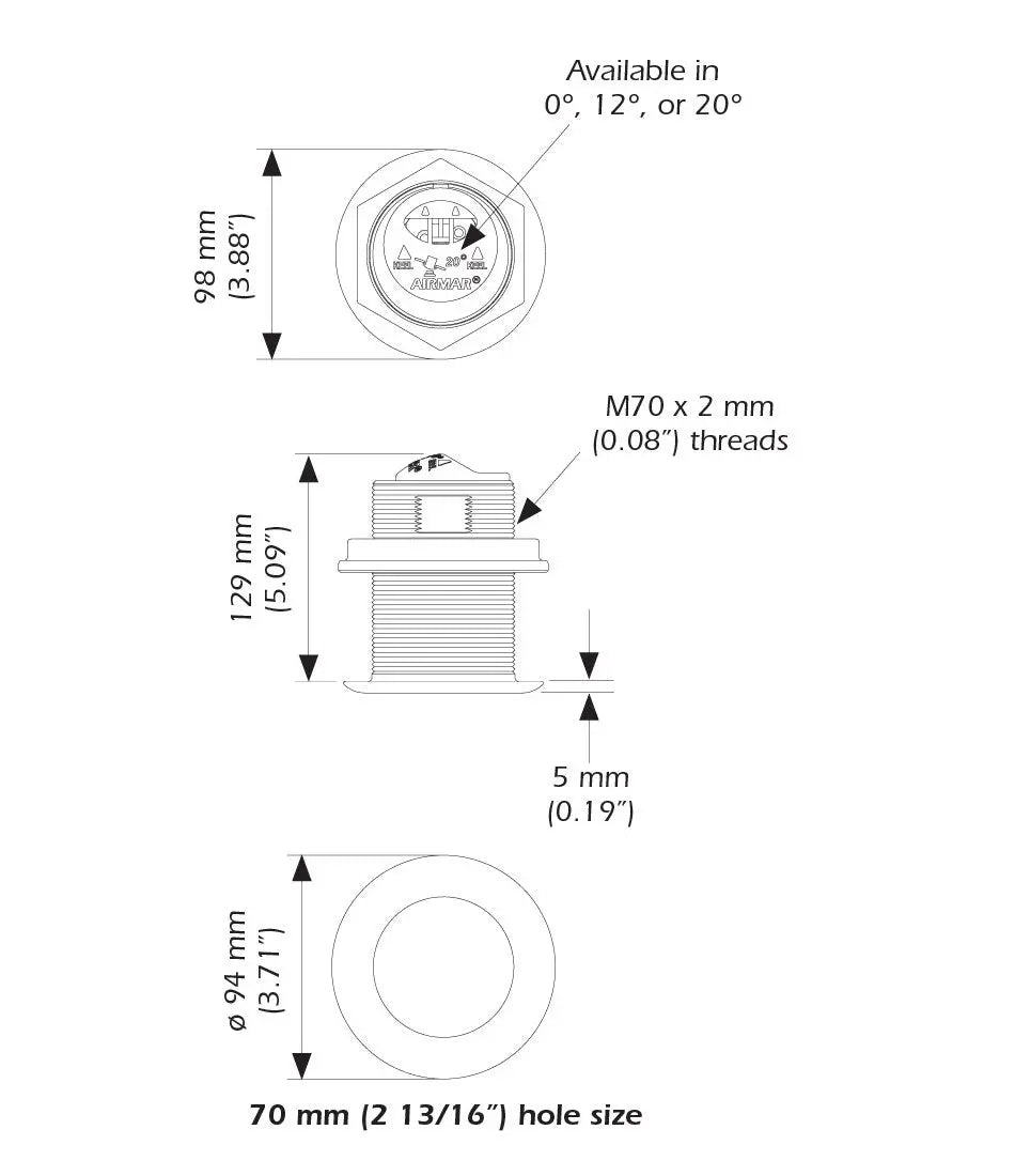Airmar B75C-0-H 0° Tilt High CHIRP Bronze Thru-Hull Transducer with Navico 9-Pin Connector