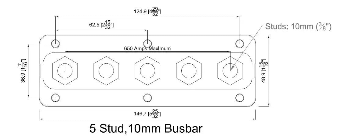 BEP Heavy Duty Buss Bar 5 3/8in Studs 650 Amp