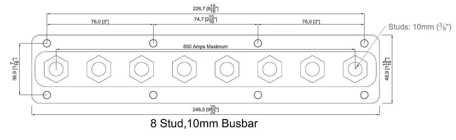 BEP Heavy Duty Buss Bar 8 3/8in Studs 650 Amp