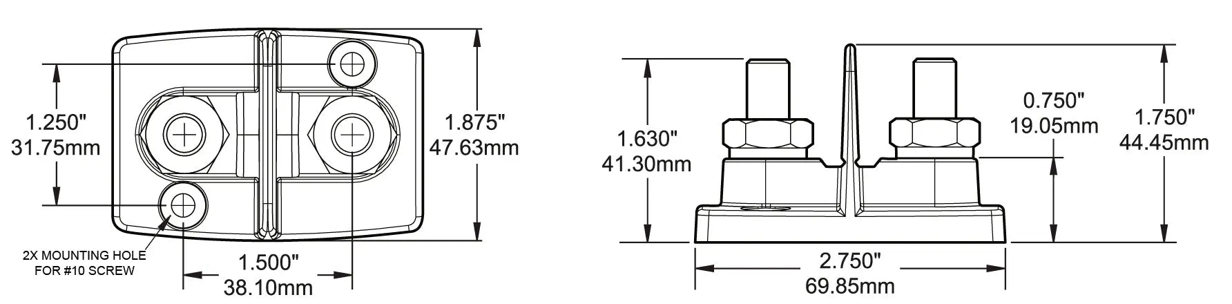 Blue Sea Systems PowerPost Dual with 3/8-Inch Studs and Insulators