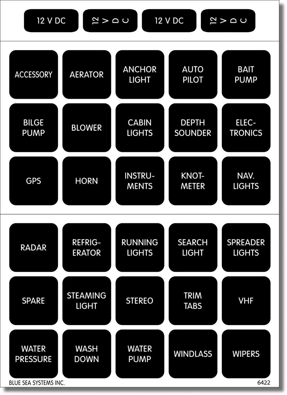 Blue Sea Systems 4215-BSS Waterproof DC Label Kit with 30 Black Square Labels