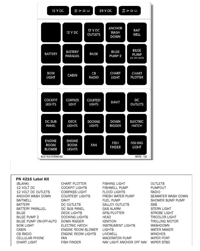 Blue Sea Systems 4216-BSS Waterproof DC Label Kit with 60 Black Square Labels