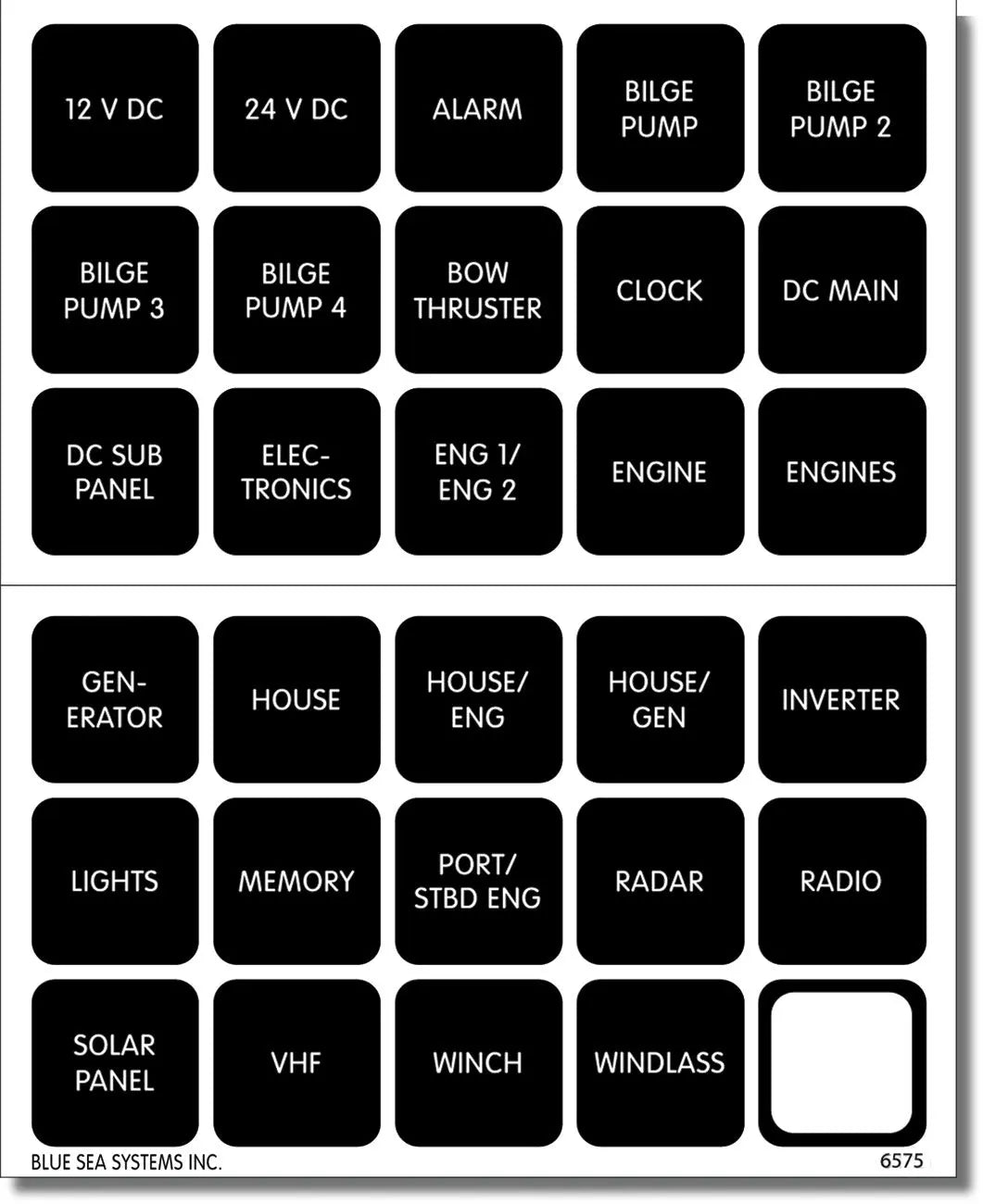 Blue Sea Systems 4218 Waterproof DC Label Kit with 120 Black Square Labels