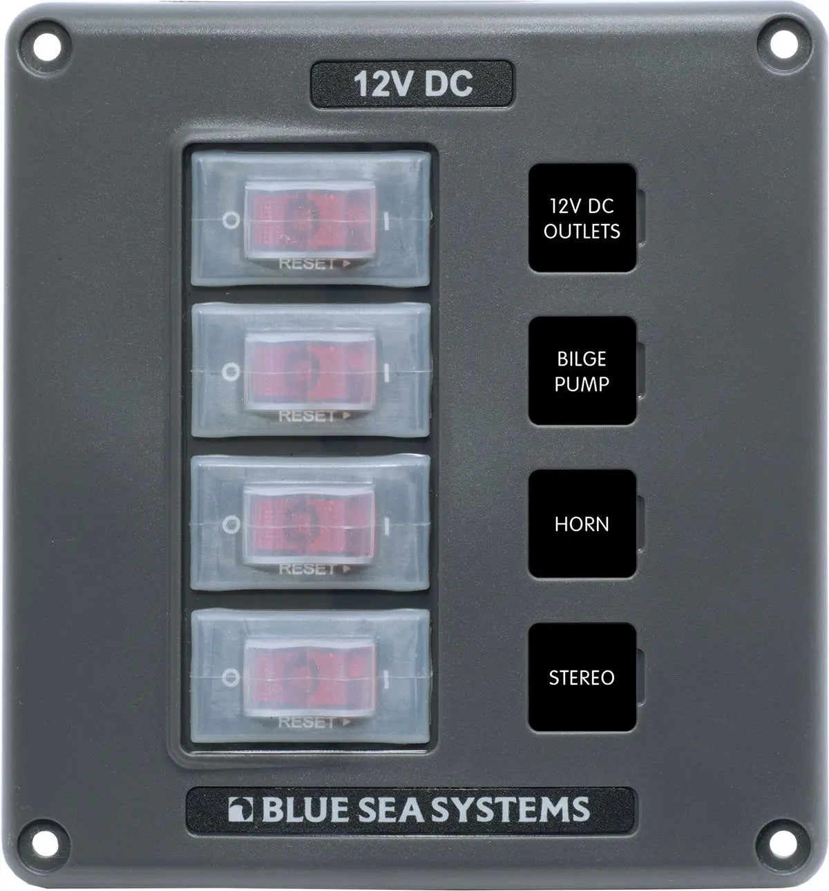 Blue Sea Systems 4320-BSS Water-Resistant 12V 4-Circuit Breaker Switch Panel
