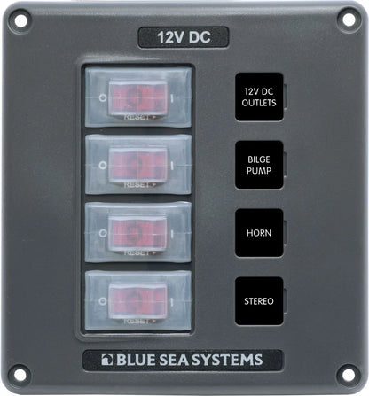 Blue Sea Systems 4320-BSS Water-Resistant 12V 4-Circuit Breaker Switch Panel