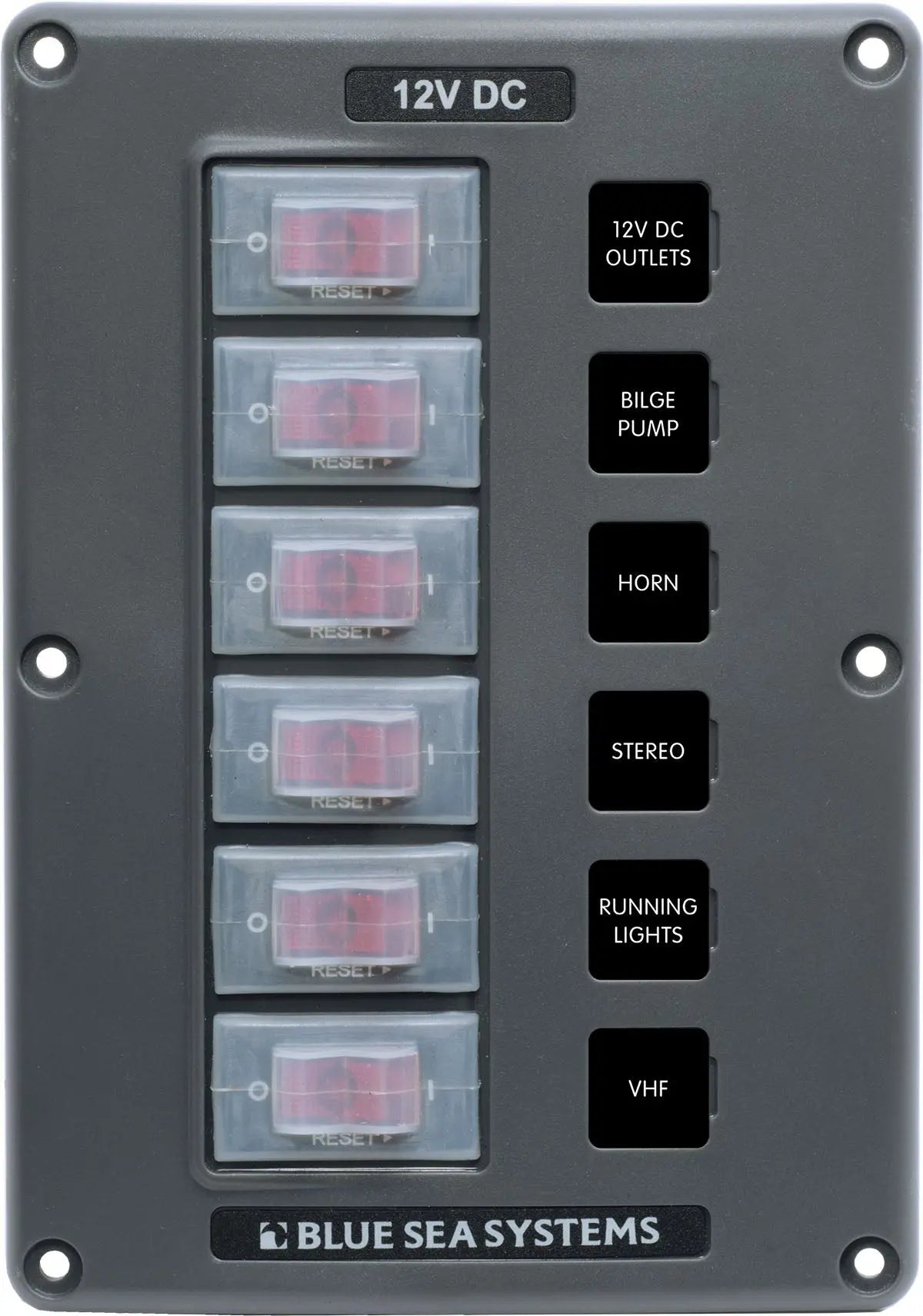 Blue Sea Systems Water-Resistant 12V 6-Circuit Breaker Switch Panel (Model 4322-BSS)